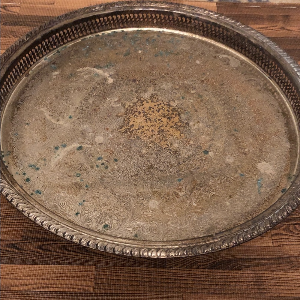 Vintage Large Round Decorative Serving Turntable- Silver Tone plated  As Is